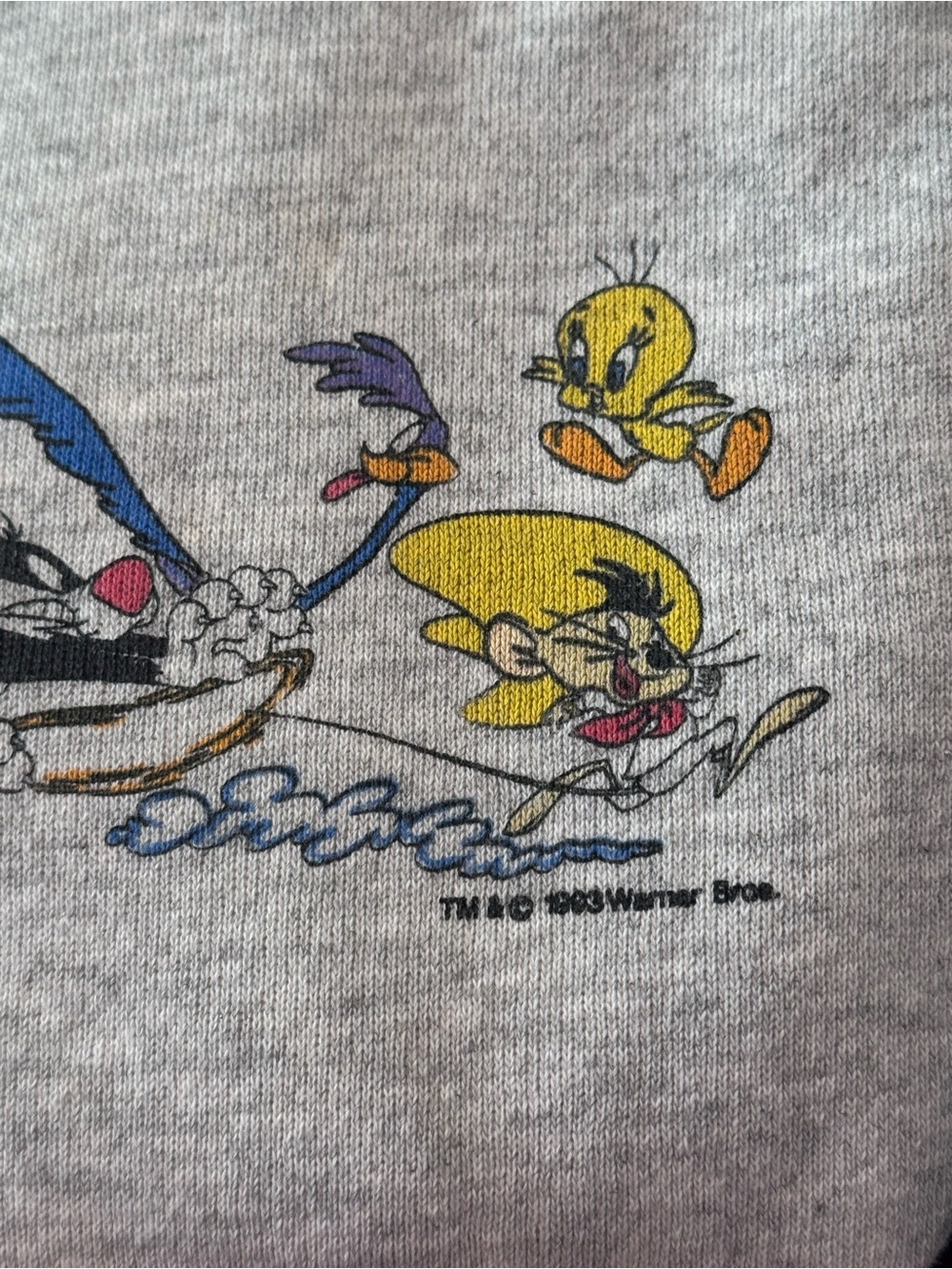 Tultex Vintage 1990s Looney Tunes Crewneck Sweatshirt In Heather Gray - Picture 4 of 7